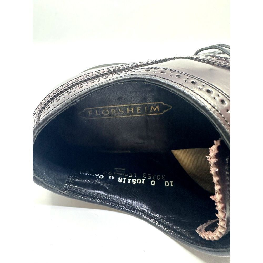 Florsheim Wingtip Oxford Mens 10 D Burgundy‎ Good Leather Brogue Made in USA - Picture 11 of 11